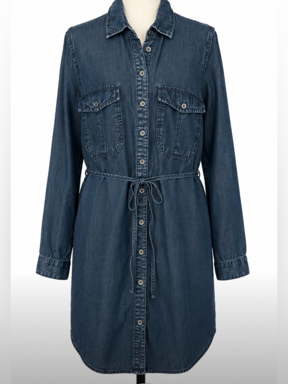 Parasuco Denim Shirt Dress XL Blue Button Front Costal Western Chic Tunic Dress